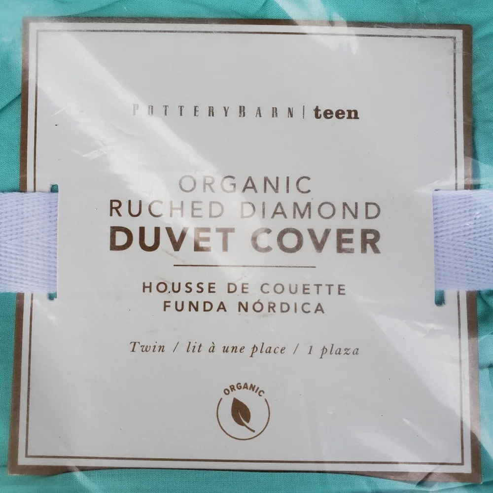 Pottery Barn Organic Ruched Diamond Twin XL Duvet Cover & Sham Turquoise Blue
